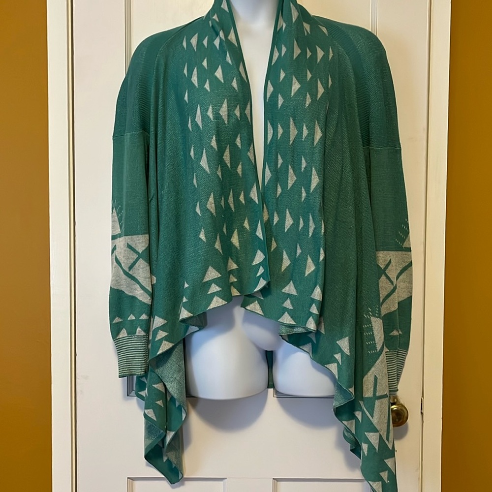 ModCloth Teal Geometric Knit Cardigan